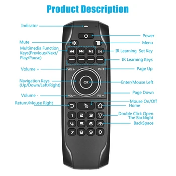 Bluetooth 5.0 mini klawiatura G7BTS żyroskop, z podświetleniem IR nauki Air Mouse pilot do Smart TV Box laptop tablet