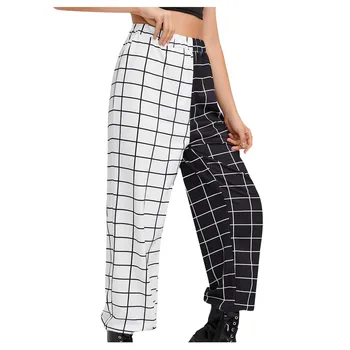 Womail 2020 jesień spodnie Damskie moda uliczna czarno-biały pled drukowania temat elastyczne wysokiej talii spodnie spodnie-cargo S-XL