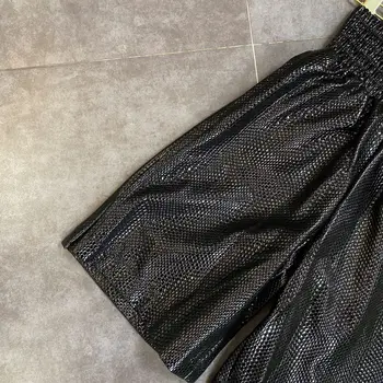 Getspring Damskie Spodnie Capri Z Wysokim Stanem Skórzane Spodnie Damskie Czarne Vintage Casual Serpentyn Luźne Spodnie Kobiety 2020 Nowa Moda