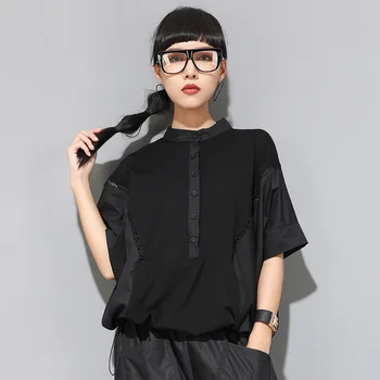 SOUL OF TIGER brytyjski designerski styl wiosna kobiety czarne gotyckie koszulki damskie dostępne vintage bluzki Patchwork odzież plus size